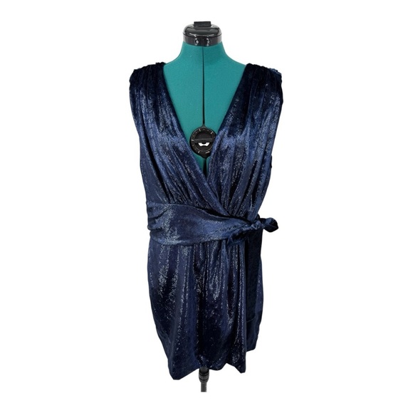 HALSTON LENNOX SLEEVELESS SHIMMER VELVET MINI DRESS IN BLUE NWOT - Picture 4 of 10